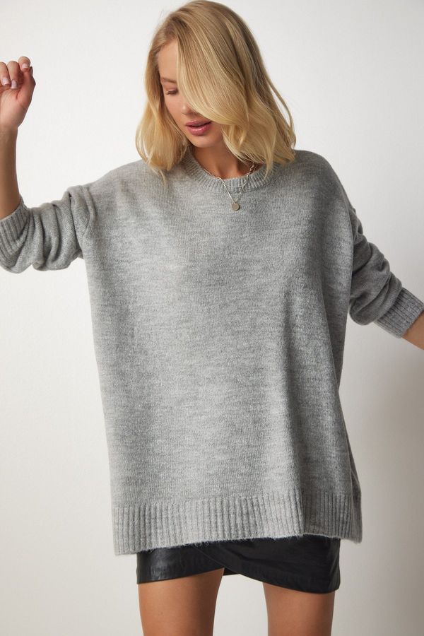 Happiness İstanbul Happiness İstanbul Women's Gray Oversize Knitwear Sweater