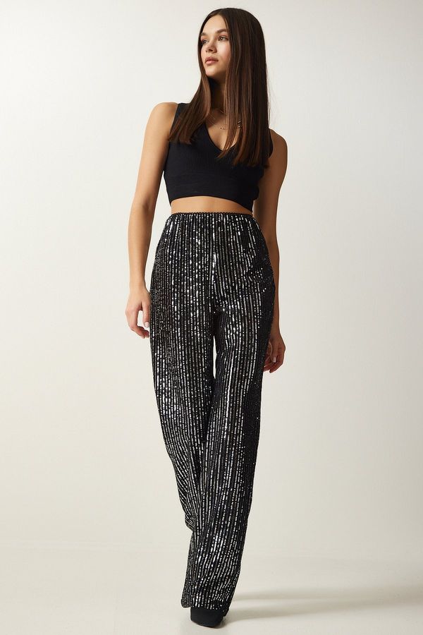Happiness İstanbul Happiness İstanbul Women's Gray Sequined Palazzo Trousers