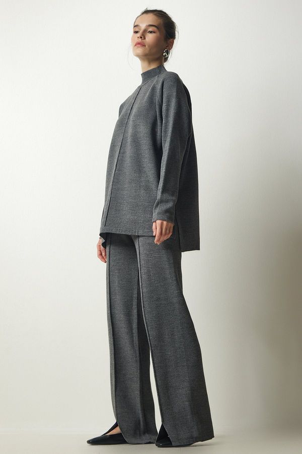 Happiness İstanbul Happiness İstanbul Women's Gray Stylish Knitwear Sweater Pants Suit