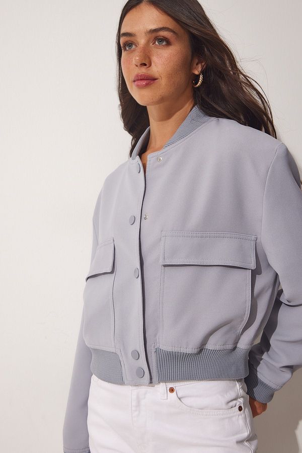 Happiness İstanbul Happiness İstanbul Women's Gray Wide Pocket Bomber Jacket