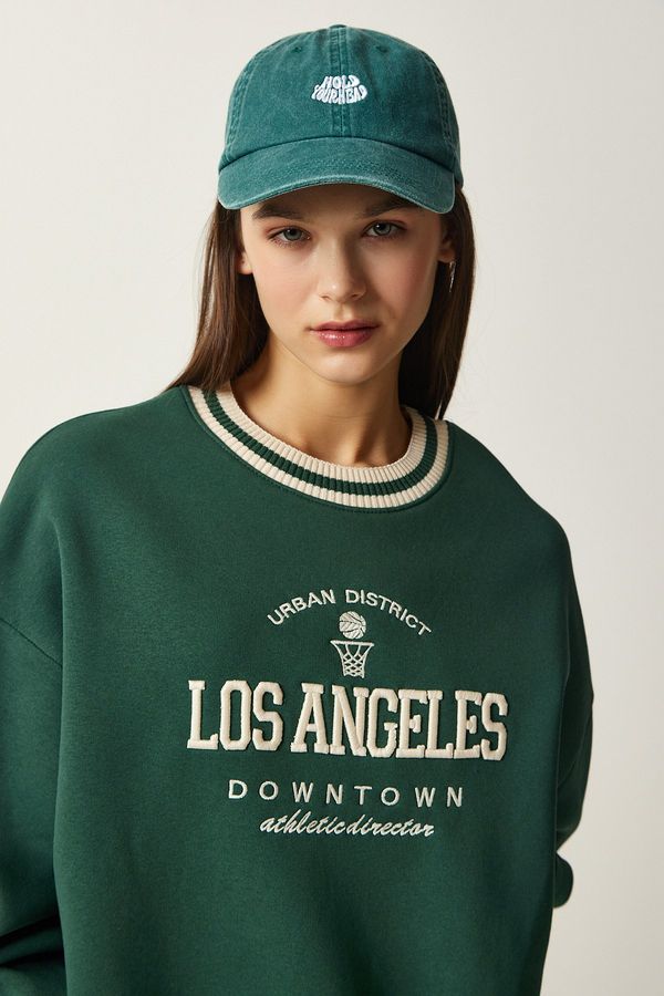 Happiness İstanbul Happiness İstanbul Women's Green Embroidered Raised Knitted Sweatshirt