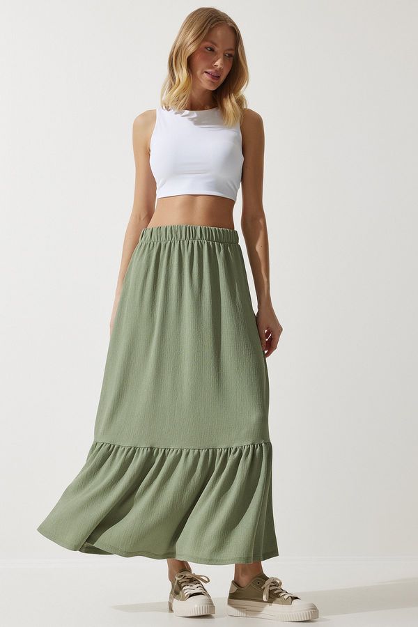 Happiness İstanbul Happiness İstanbul Women's Green Flounce Summer Midi Skirt