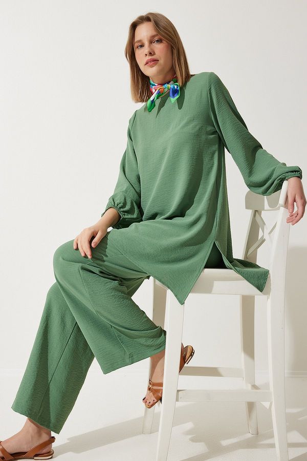 Happiness İstanbul Happiness İstanbul Women's Green Flowing Tunic Palazzo Knitted Set