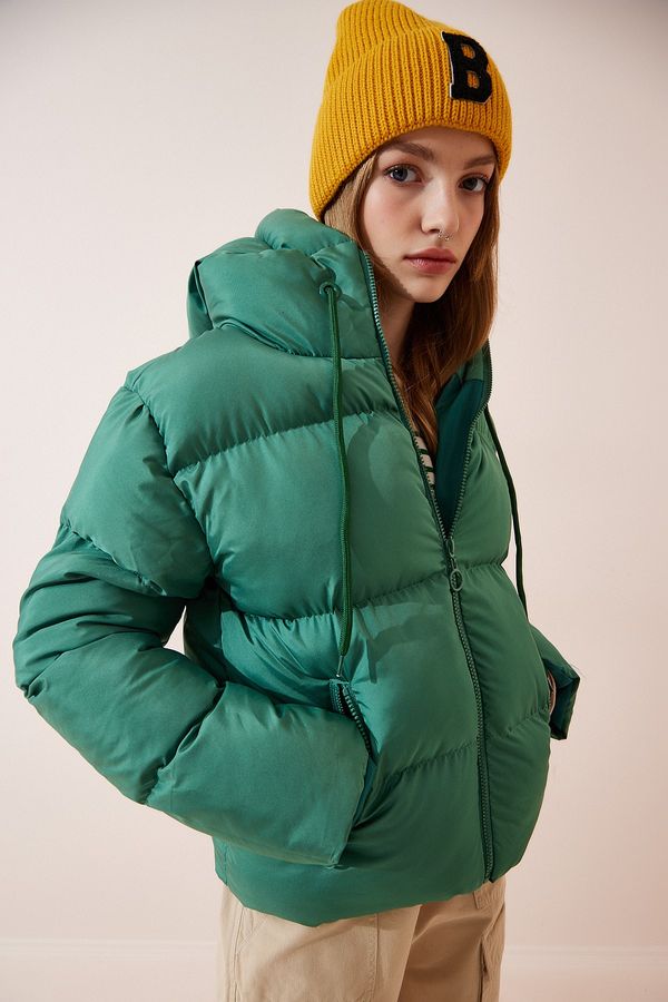Happiness İstanbul Happiness İstanbul Women's Green Hooded Puffer Coat