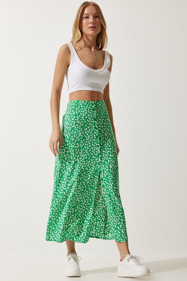 Happiness İstanbul Happiness İstanbul Women's Green Patterned Slit Viscose Skirt