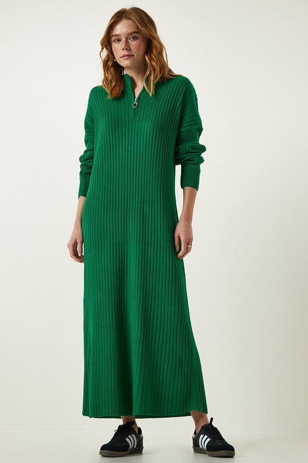 Happiness İstanbul Happiness İstanbul Women's Green Ribbed Oversize Knitwear Dress