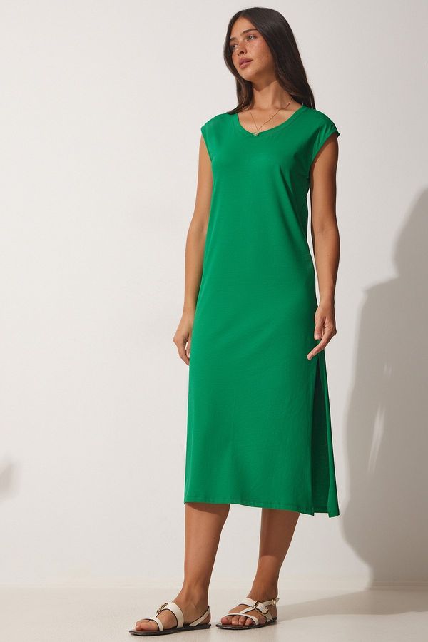 Happiness İstanbul Happiness İstanbul Women's Green Sleeveless Daily Knitted Dress