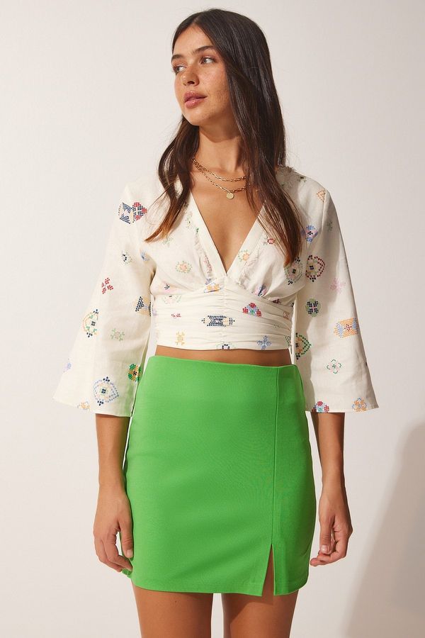 Happiness İstanbul Happiness İstanbul Women's Green Slit Mini Skirt