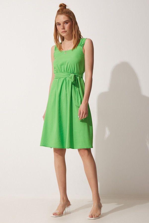 Happiness İstanbul Happiness İstanbul Women's Green Strappy Belted Summer Ayrobin Dress