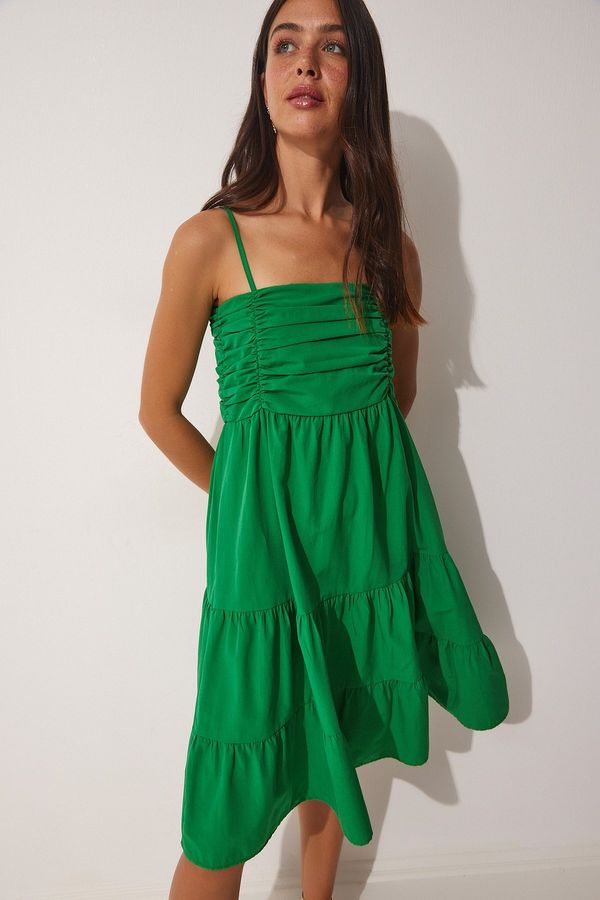 Happiness İstanbul Happiness İstanbul Women's Green Strappy Flounce Summer Poplin Dress
