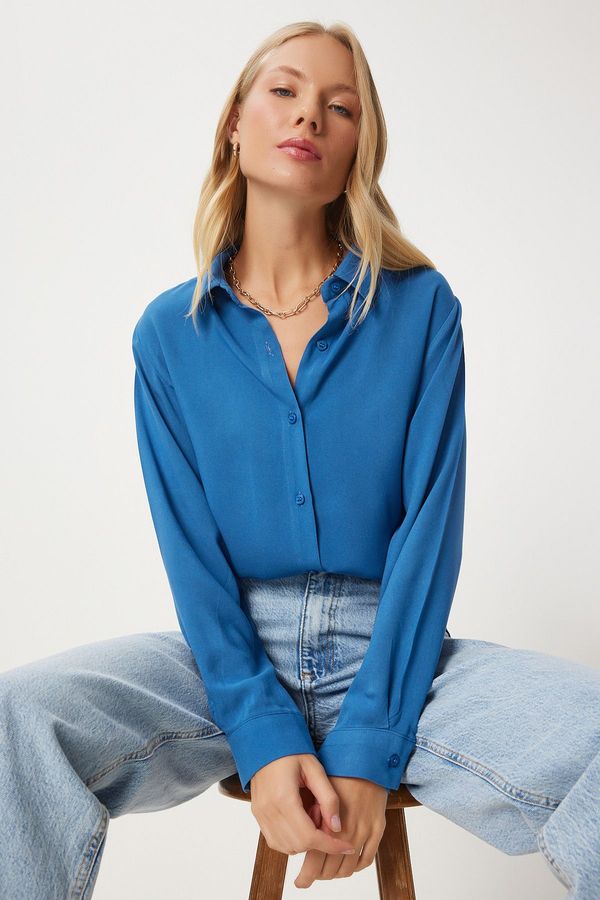 Happiness İstanbul Happiness İstanbul Women's Indigo Blue Relaxed Fit Viscose Shirt