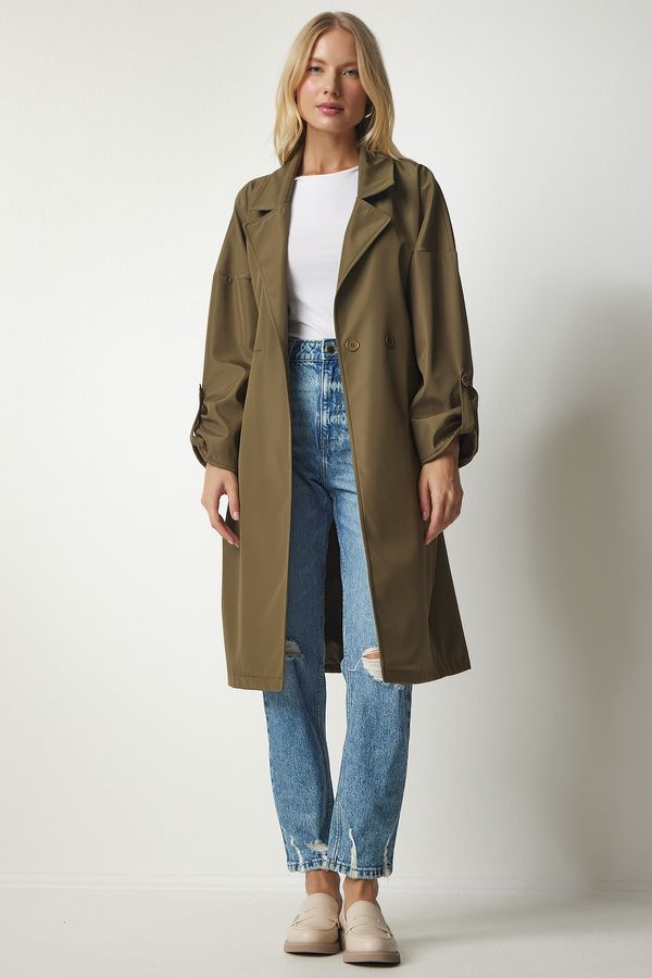 Happiness İstanbul Happiness İstanbul Women's Khaki Belted Seasonal Trench Coat