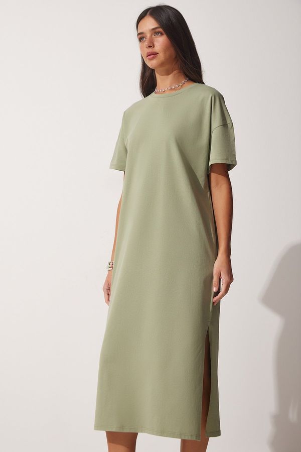 Happiness İstanbul Happiness İstanbul Women's Khaki Cotton Daily Combed Cotton Dress