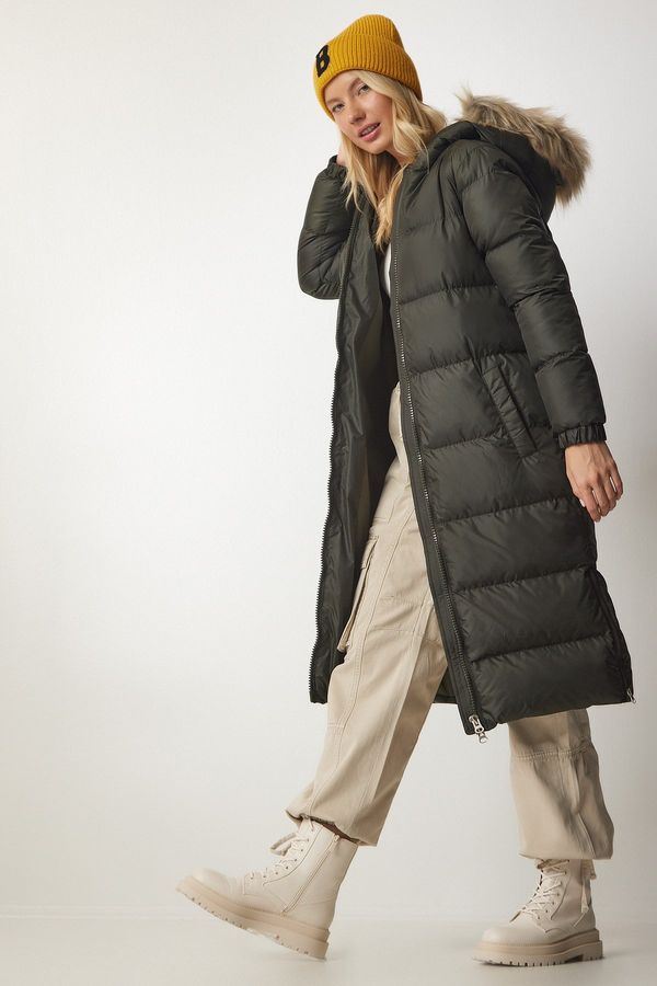 Happiness İstanbul Happiness İstanbul Women's Khaki Hooded Long Puffer Coat