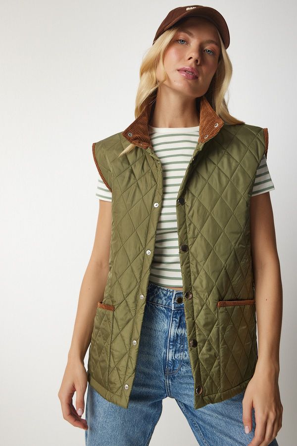 Happiness İstanbul Happiness İstanbul Women's Khaki Pocket Quilted Vest