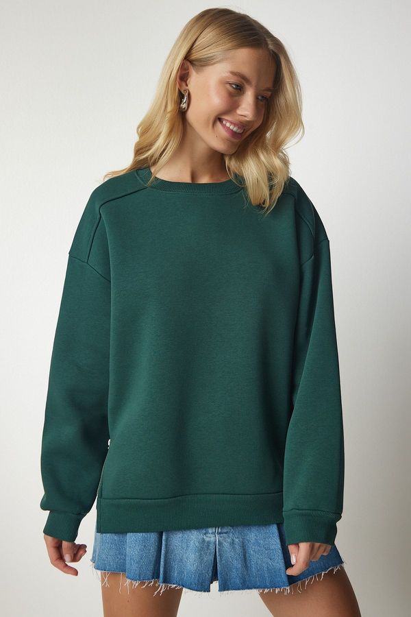 Happiness İstanbul Happiness İstanbul Women's Khaki Zipper Detailed Raised Knitted Sweatshirt