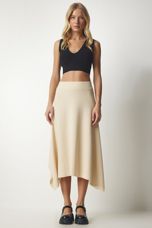 Happiness İstanbul Happiness İstanbul Women's Latte Asymmetrical Cut Ribbed Knitted Skirt