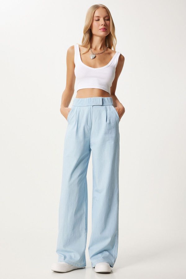 Happiness İstanbul Happiness İstanbul Women's Light Blue Waist Velcro Comfort Palazzo Pants