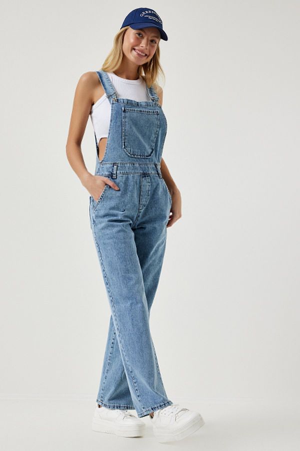 Happiness İstanbul Happiness İstanbul Women's Light Blue Wide Pocket Denim Jumpsuit