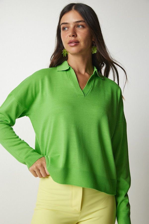 Happiness İstanbul Happiness İstanbul Women's Light Green Polo Neck Basic Sweater