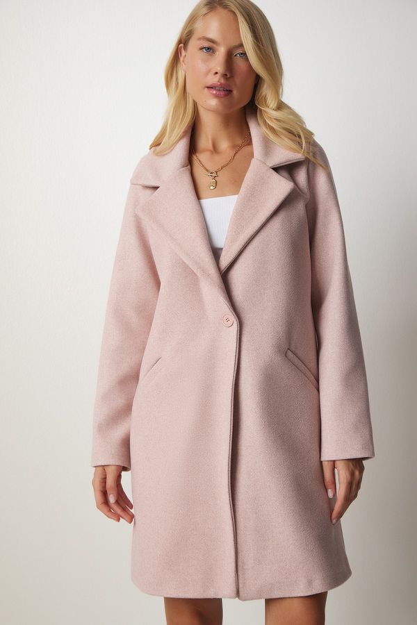 Happiness İstanbul Happiness İstanbul Women's Light Pink Double Breasted Collar Buttoned Cachet Coat