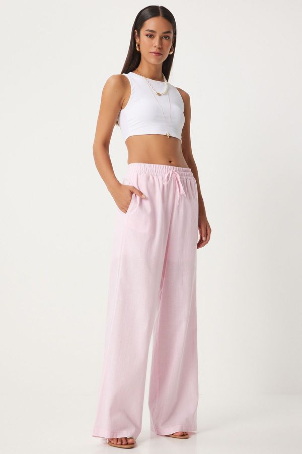 Happiness İstanbul Happiness İstanbul Women's Light Pink Loose Cut Linen Trousers