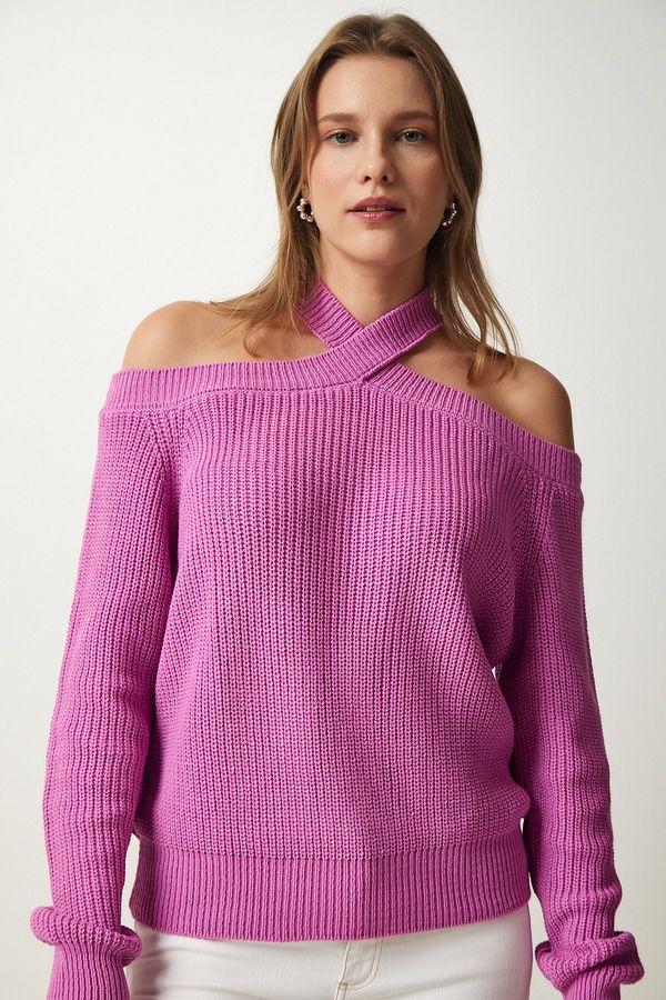 Happiness İstanbul Happiness İstanbul Women's Lilac Open Shoulders Knitwear Sweater