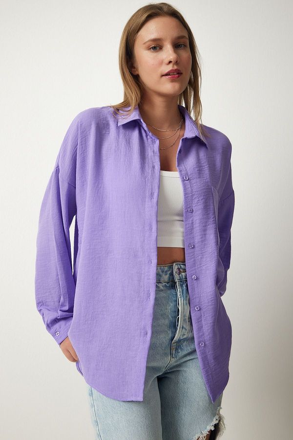 Happiness İstanbul Happiness İstanbul Women's Lilac Oversize Linen Ayrobin Shirt