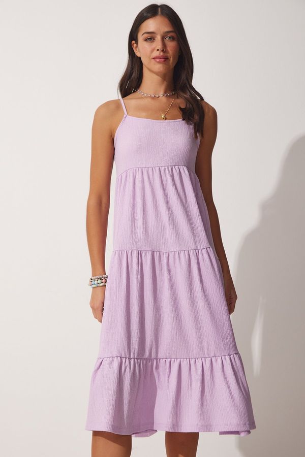 Happiness İstanbul Happiness İstanbul Women's Lilac Straps, Flounces Summer Knitted Dress