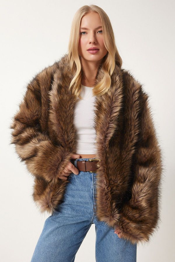 Happiness İstanbul Happiness İstanbul Women's Mink Shawl Collar Faux Fur Jacket