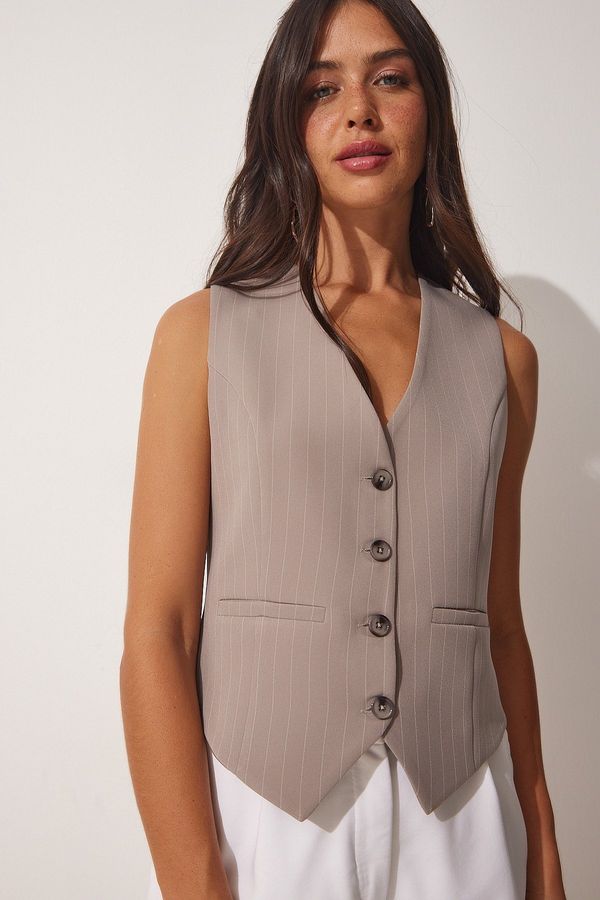 Happiness İstanbul Happiness İstanbul Women's Mink Striped Woven Vest