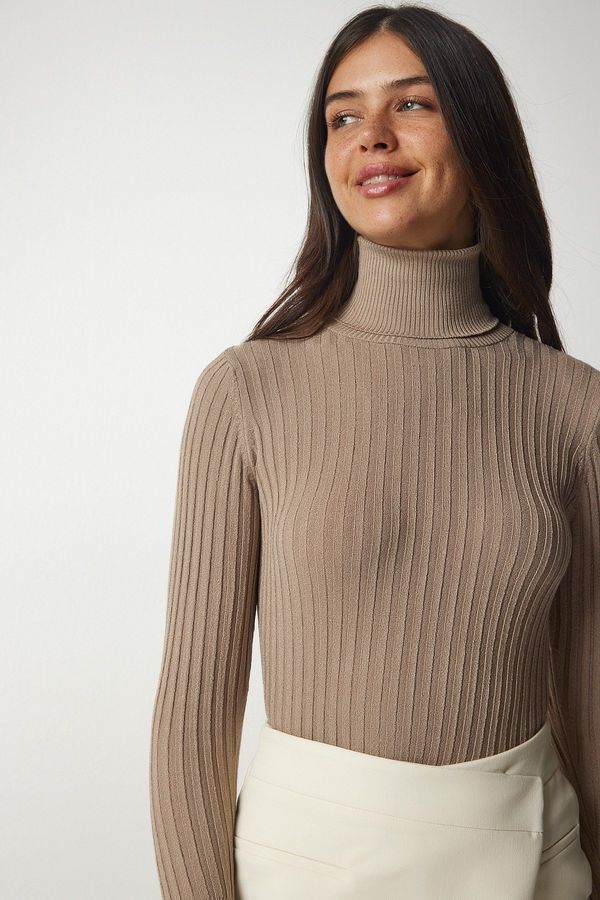 Happiness İstanbul Happiness İstanbul Women's Mink Turtleneck Ribbed Basic Sweater