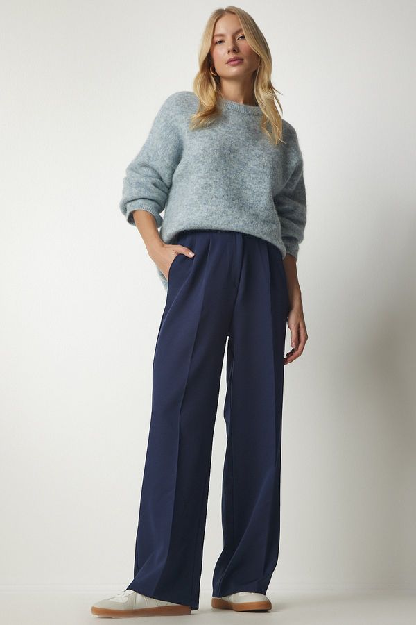 Happiness İstanbul Happiness İstanbul Women's Navy Blue Palazzo Pants with Pocket