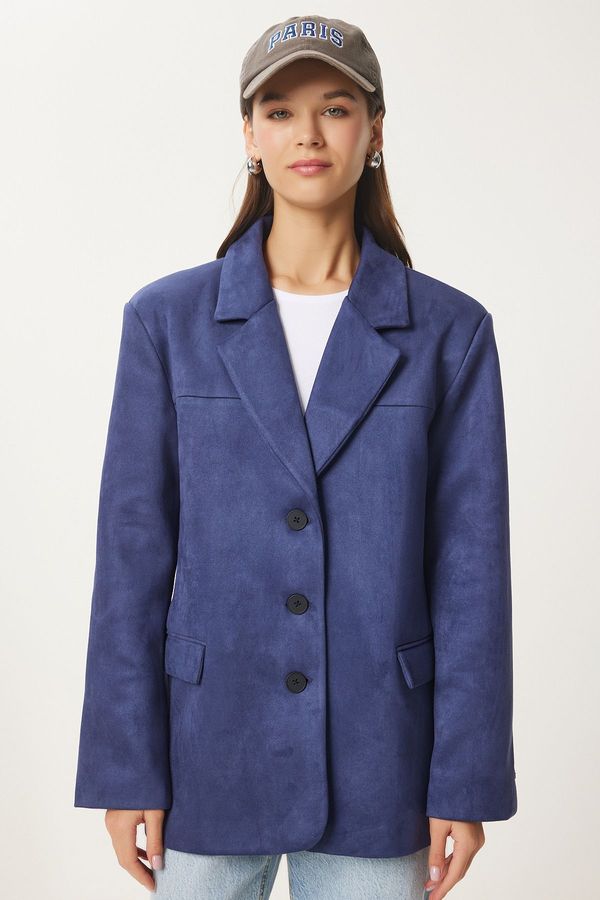 Happiness İstanbul Happiness İstanbul Women's Navy Blue Premium Suede Blazer Jacket
