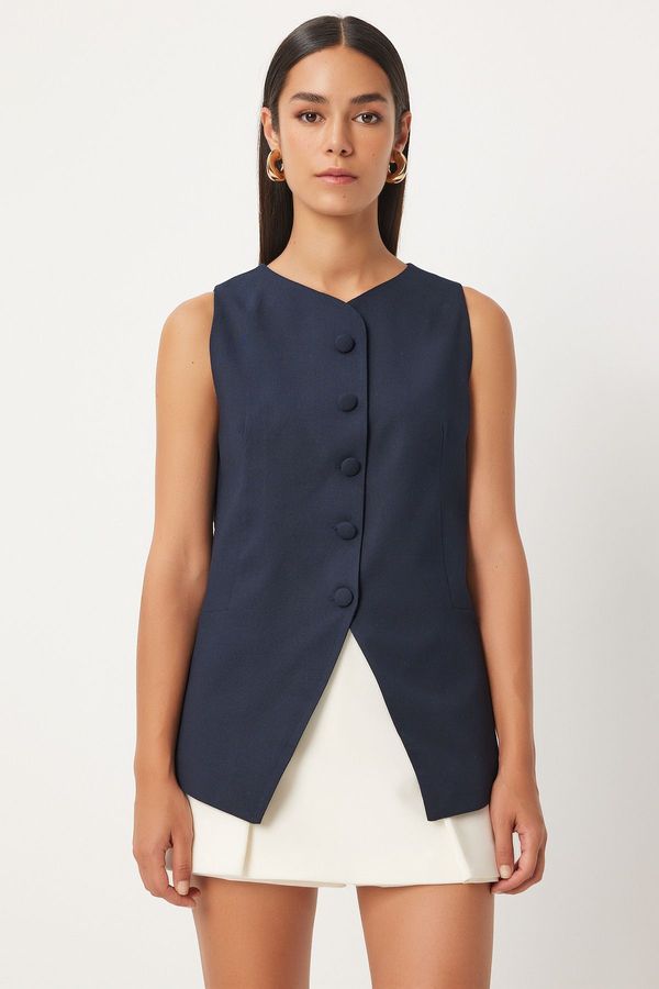 Happiness İstanbul Happiness İstanbul Women's Navy Blue Sleeveless Woven Vest