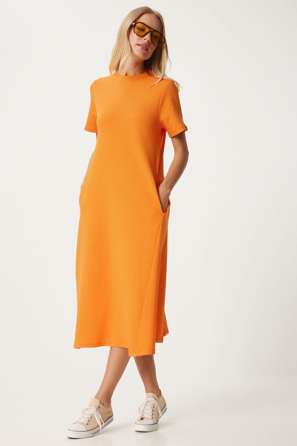 Happiness İstanbul Happiness İstanbul Women's Orange A-Line Summer Cotton Dress