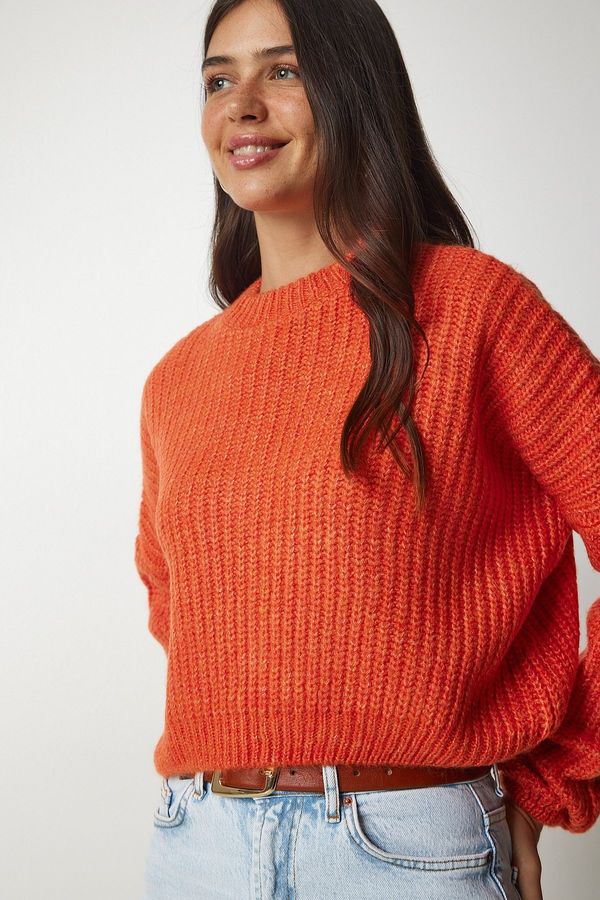Happiness İstanbul Happiness İstanbul Women's Orange Balloon Sleeve Basic Knitwear Sweater
