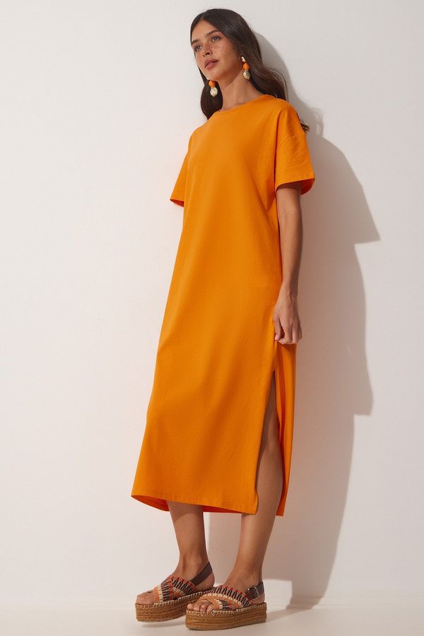 Happiness İstanbul Happiness İstanbul Women's Orange-Cotton Summer Combed Combed Daily Dress