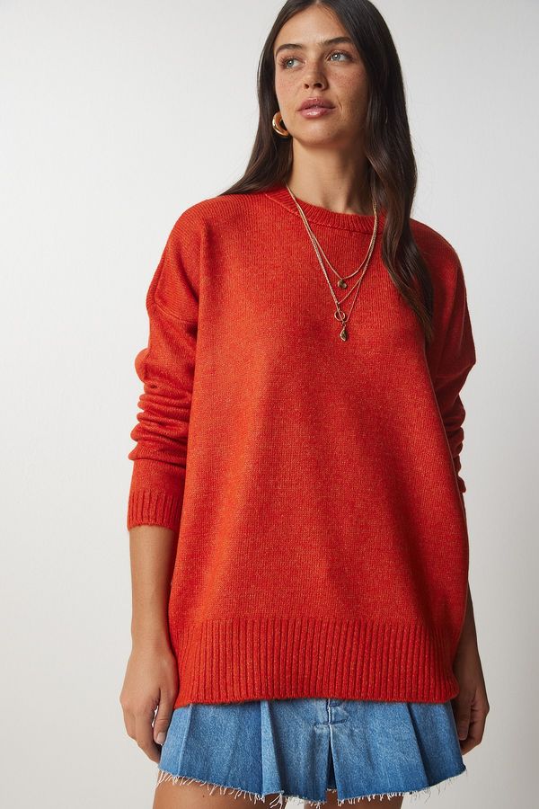 Happiness İstanbul Happiness İstanbul Women's Orange Crew Neck Oversize Knitwear Sweater