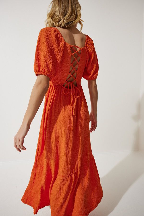 Happiness İstanbul Happiness İstanbul Women's Orange Heart Collar Textured Summer Knitted Dress