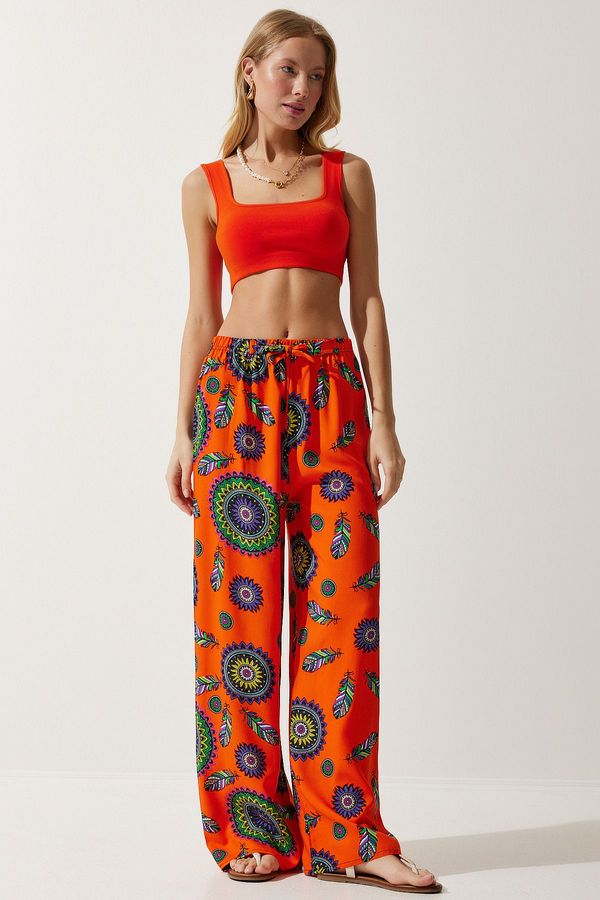 Happiness İstanbul Happiness İstanbul Women's Orange Purple Patterned Flowing Viscose Palazzo Trousers