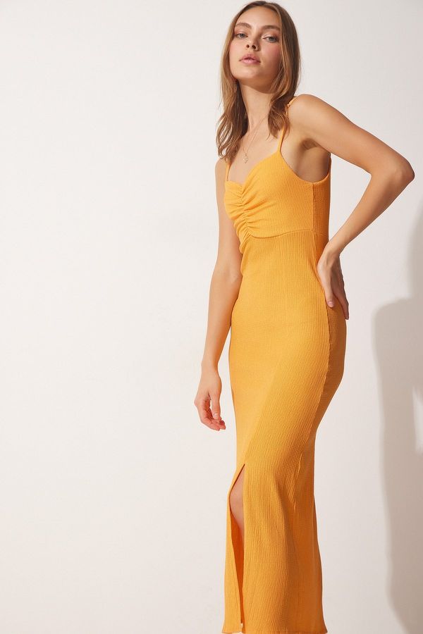 Happiness İstanbul Happiness İstanbul Women's Orange Strap Slit Summer Knitted Dress
