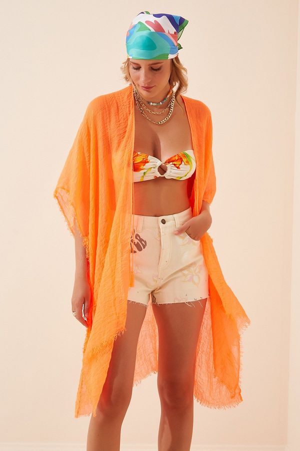 Happiness İstanbul Happiness İstanbul Women's Orange Tie Cotton Kimono