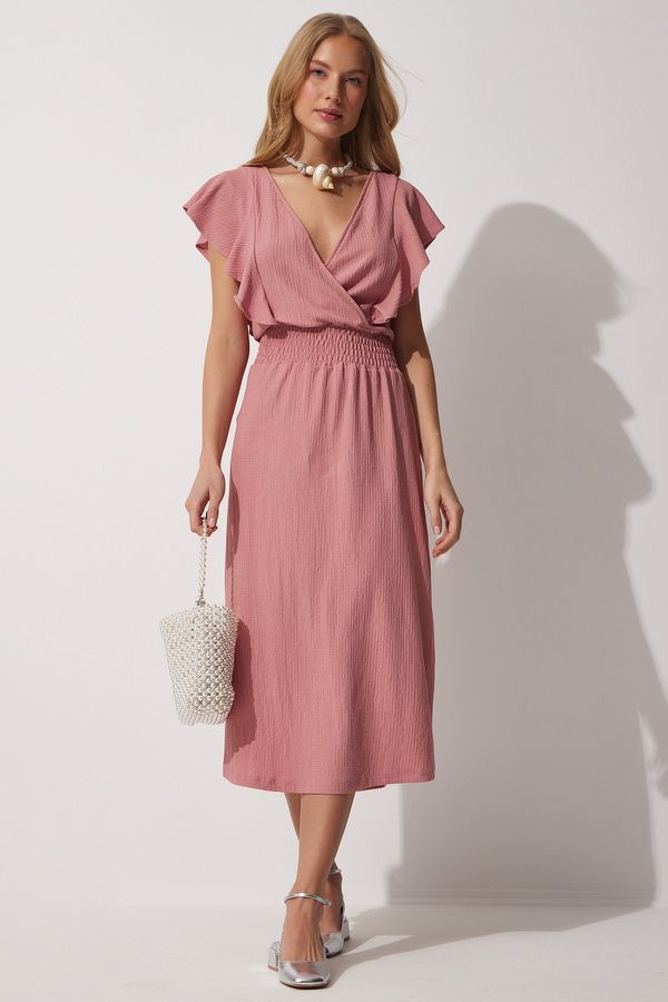 Happiness İstanbul Happiness İstanbul Women's Pale Pink Flounce Textured Knitted Dress