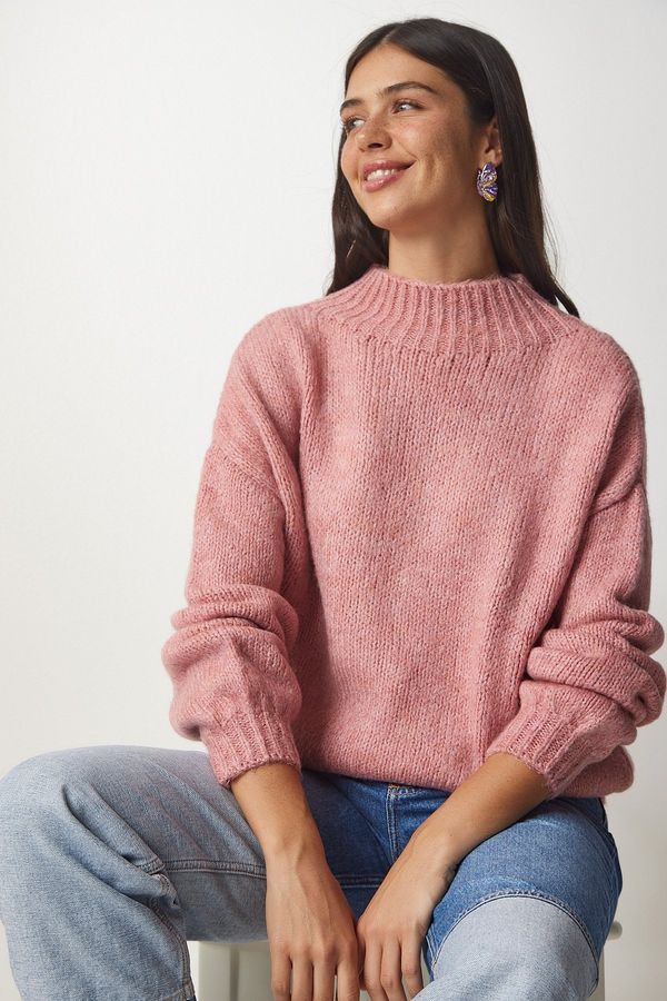Happiness İstanbul Happiness İstanbul Women's Pale Pink High Neck Basic Knitwear Sweater