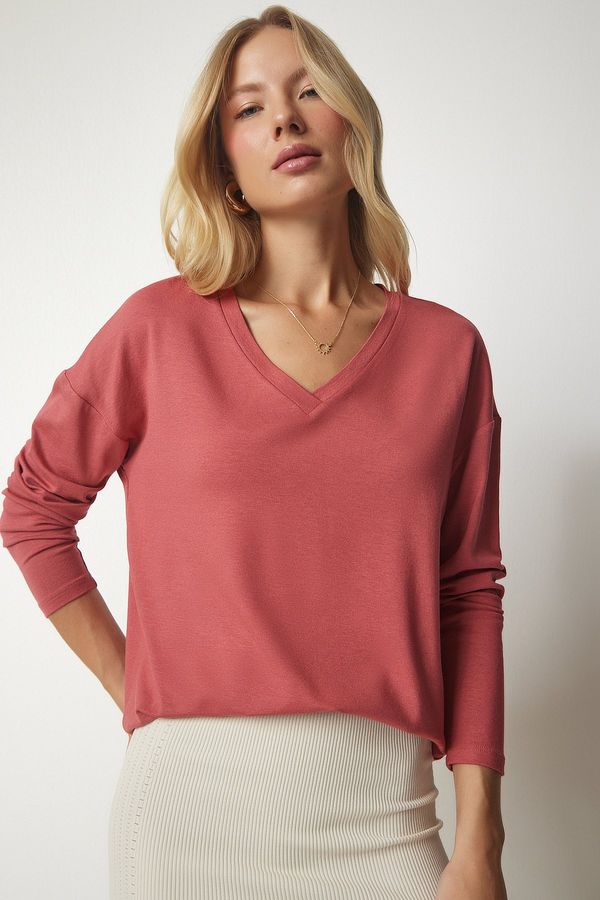 Happiness İstanbul Happiness İstanbul Women's Pale Pink V-Neck Knitwear Blouse