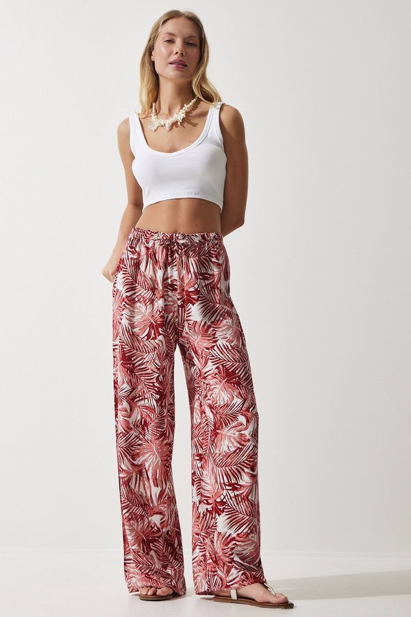 Happiness İstanbul Happiness İstanbul Women's Peach Patterned Flowing Viscose Palazzo Trousers