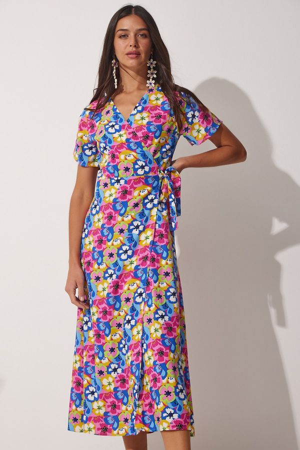 Happiness İstanbul Happiness İstanbul Women's Pink Blue Floral Viscose Viscose Collar Summer Dress