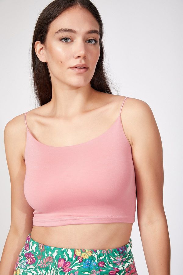 Happiness İstanbul Happiness İstanbul Women's Pink Knitted Bustier with Thread Straps (TS)