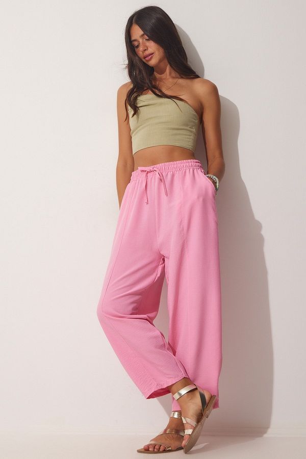 Happiness İstanbul Happiness İstanbul Women's Pink Linen Baggy Trousers